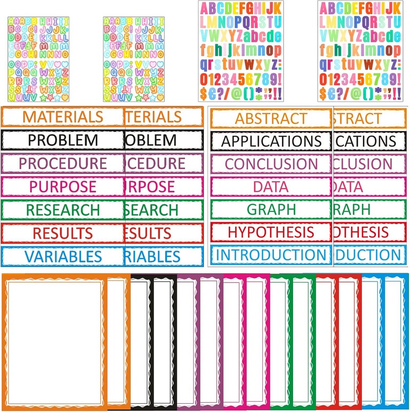 VinTS 22 Sheets Colorful Self Adhesive Science Fair Display Boards Supplies Presentation Science Subtitles Project Titles Personalized Letter Stickers for Classroom Office - Image 1